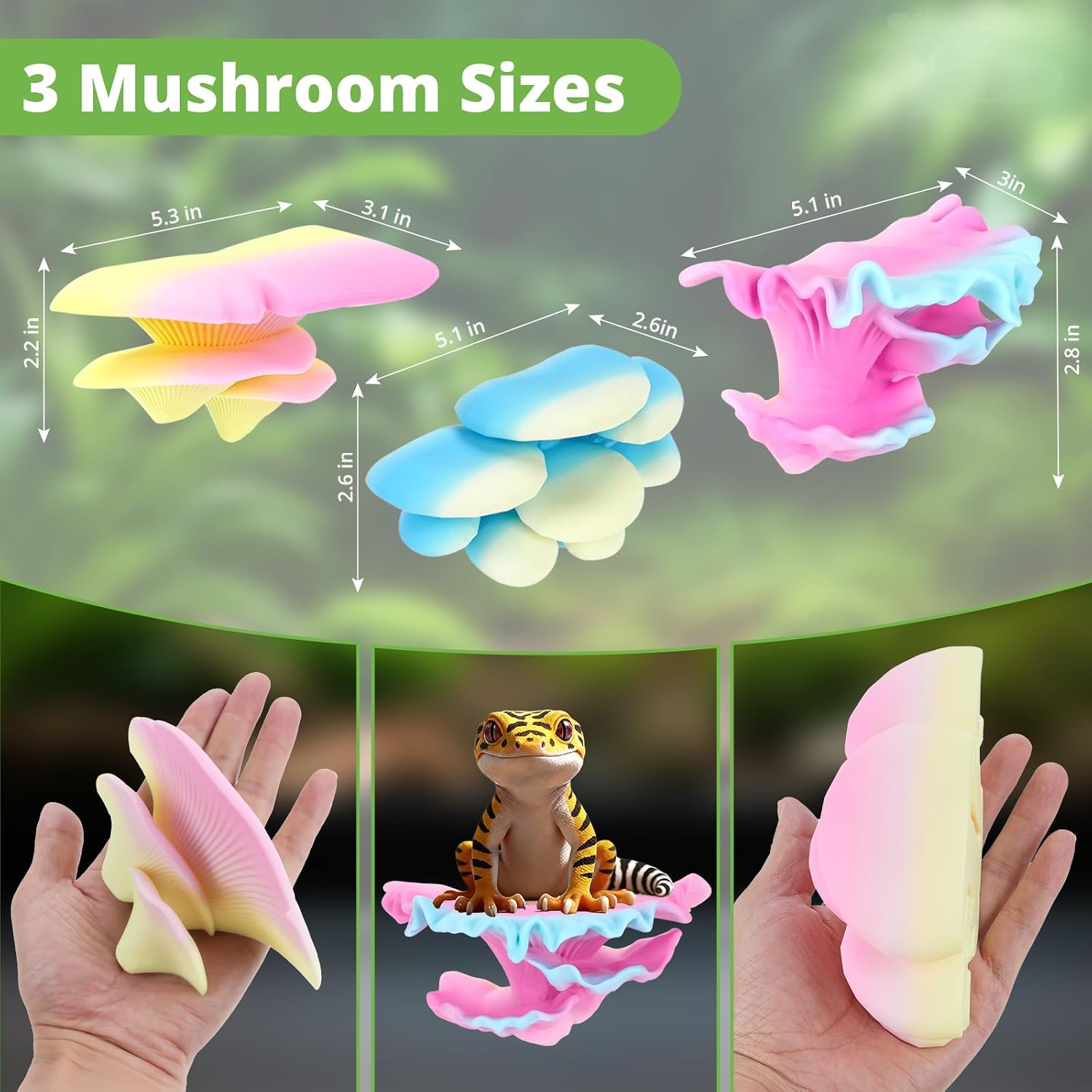 Westant Mushroom Decor for Reptile Tank, Pet-Safe (Aurora, Trio Cap) | Realistic terrarium plants for fish tanks, leopard & crested geckos, bearded dragons, tree frogs, and snakes - Image 5