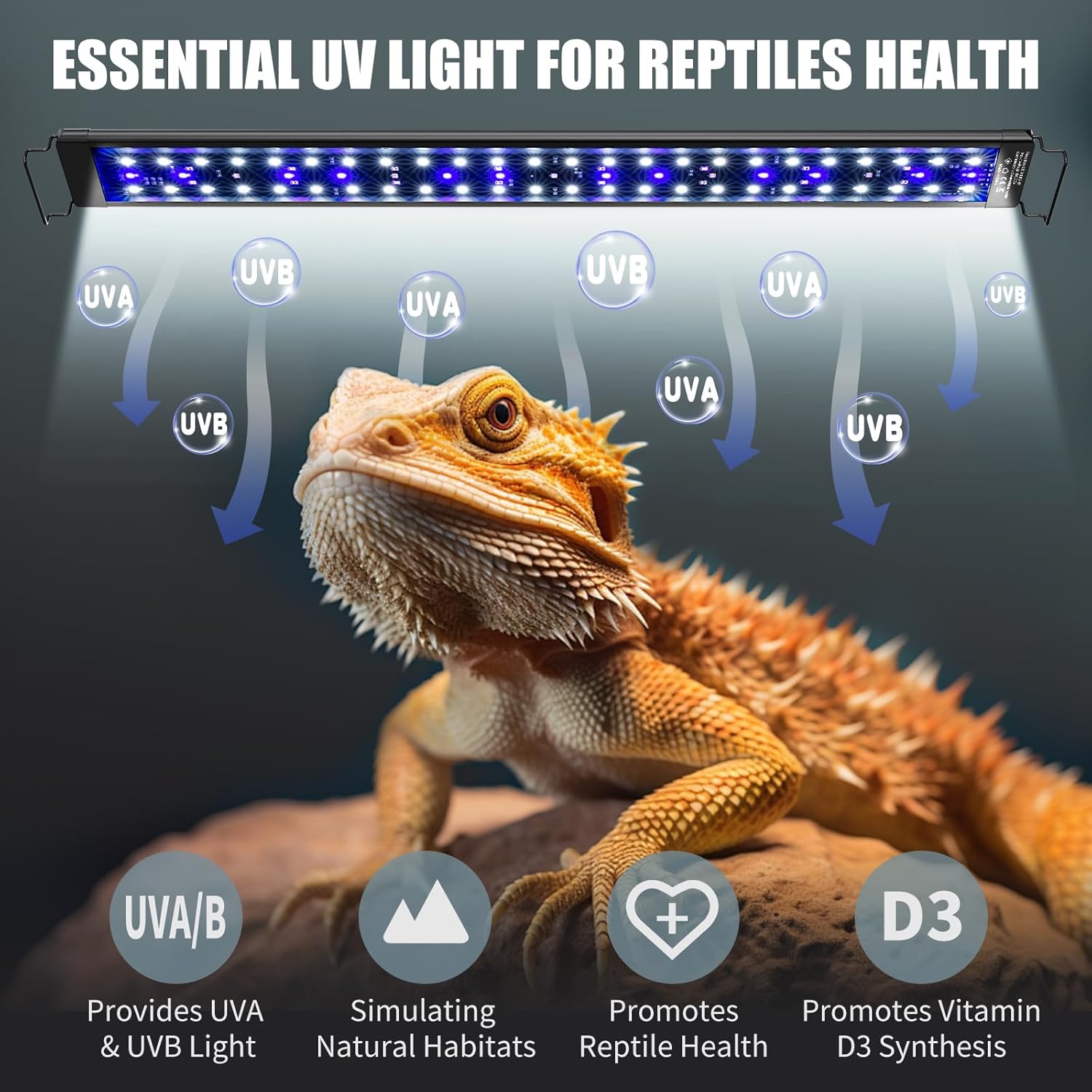 27-Inch UVA UVB Light for Reptiles with Controller, Full Spectrum | LED UVA UVB Reptile Light for Bearded Dragons, Auto 24-Hour Cycle Timer & 10 Dimmable, UV Light for Turtles, Snakes, Plants - Image 2