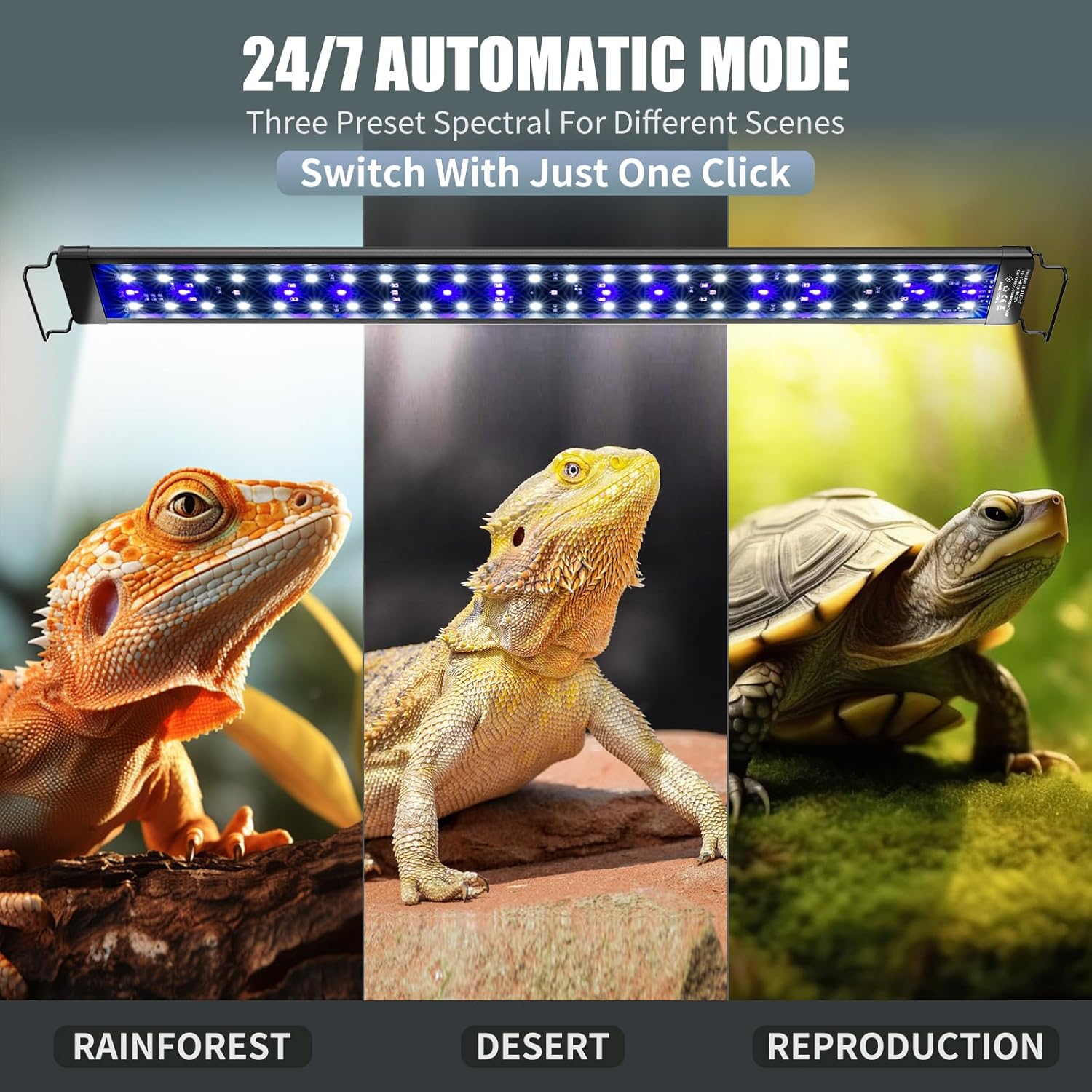 27-Inch UVA UVB Light for Reptiles with Controller, Full Spectrum | LED UVA UVB Reptile Light for Bearded Dragons, Auto 24-Hour Cycle Timer & 10 Dimmable, UV Light for Turtles, Snakes, Plants - Image 4