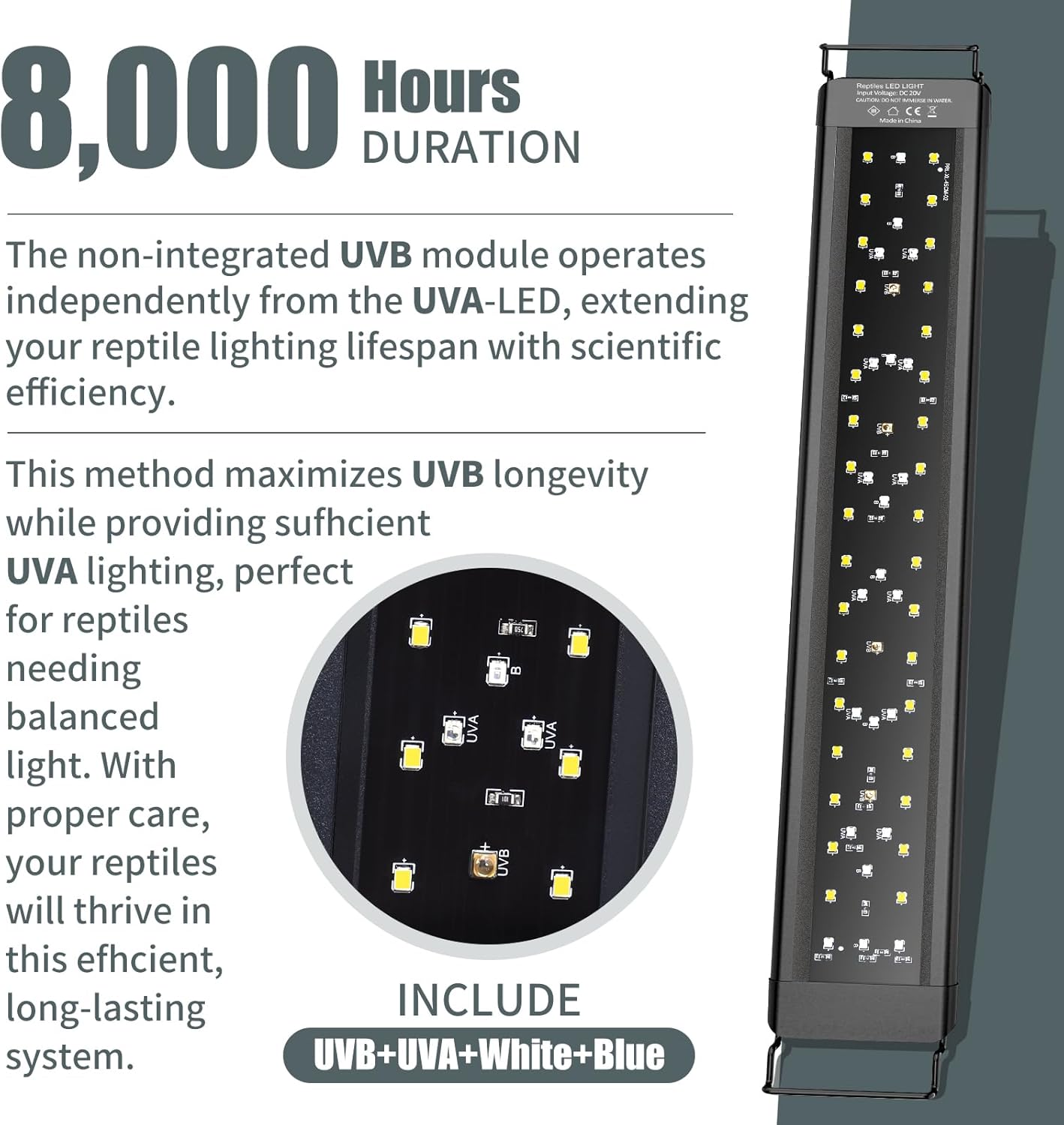 27-Inch UVA UVB Light for Reptiles with Controller, Full Spectrum | LED UVA UVB Reptile Light for Bearded Dragons, Auto 24-Hour Cycle Timer & 10 Dimmable, UV Light for Turtles, Snakes, Plants - Image 6