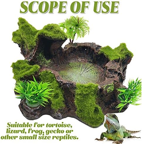 TIHOOD Plastic Reptile Tank Decor - Resin Reptile Platform with Artificial Tree Trunk Design - Food Dish Bowl for Lizards, Geckos, Frogs & More - Image 5
