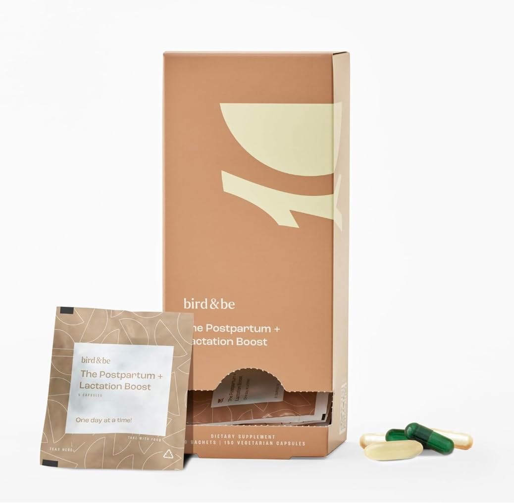 bird&be The Postpartum with Lactation Boost - Vitamins to Support Hormones, Recovery and Milk Supply for Chest/Breastfeeding - Includes DHA (Omega-3), Iron, Choline, B12-30-Day Supply