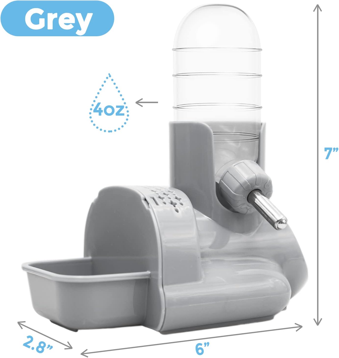VANNON 3-in-1 Hamster Water Bottle with Food Bowl & Hideout Base, Grey | 3-in-1 feeding station combines water, food and hideout space to help keep hamster cages organized and easy to maintain. - Image 7
