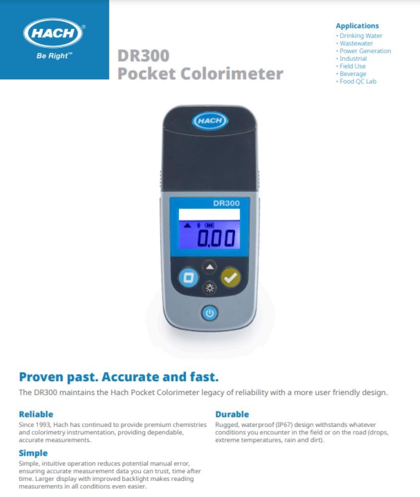 Hach DR300 Pocket Colorimeter, Free + Total Chlorine LR/HR, LPV445.97.00110 | Waterproof Portable Design, Large Backlit Display, Easy-to-Use Interface, Includes Carry Case, Reliable Water Quality Testing - Image 4