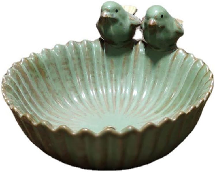  Birds Garden Design Birds Feeder Ceramic 6.3 Inch Diameter Flowerpot or Feeder for Outdoor, Bird Food Holder for Garden Outside Decor Succulent planters (Mint Green)