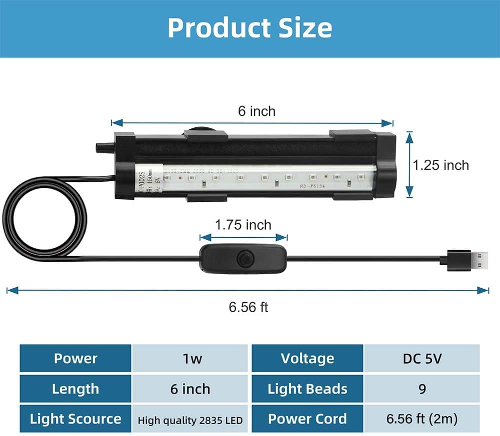 DaToo Submersible Aquarium Light 6Inch Fish Tank Light Bubbler Wall with Air Bubble Hole IP68 Waterproof Color Changing Led Light for Freshwater and Saltwater Aquariums Fish Tanks - Image 6