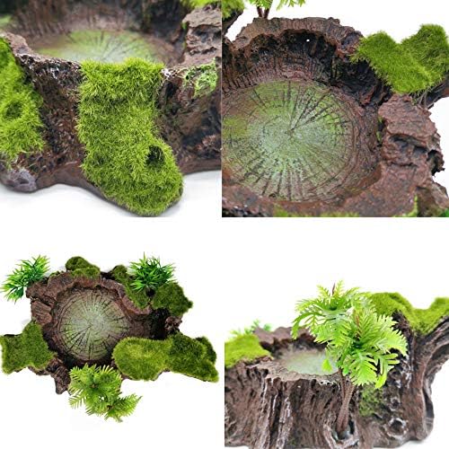 TIHOOD Plastic Reptile Tank Decor - Resin Reptile Platform with Artificial Tree Trunk Design - Food Dish Bowl for Lizards, Geckos, Frogs & More - Image 2