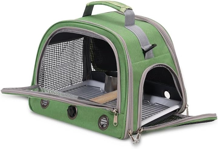 Bird Travel Carrier, Portable Small Bird Parrot Parakeet Carrier with Standing Perch and Tray, Side Access Window Collapsible Bird Carry Transport Bag for Vet Visit(Green) - Image 4
