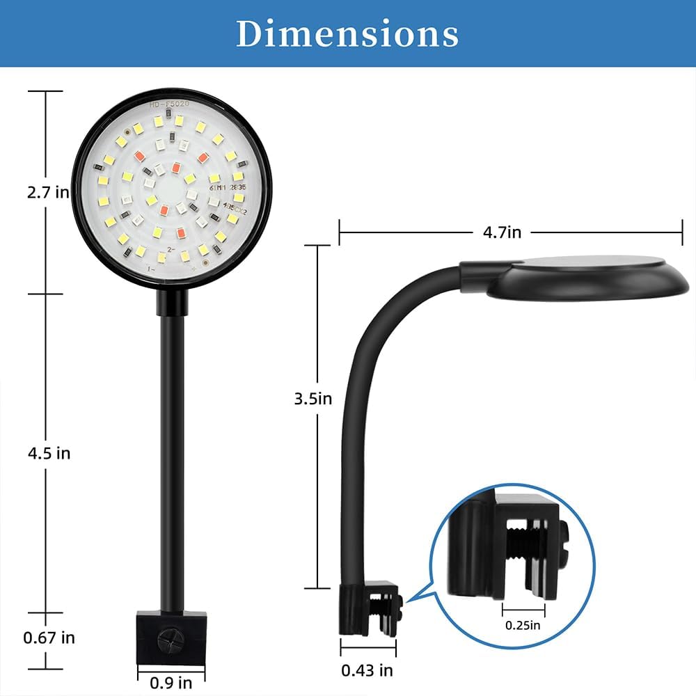 DaToo Mini Clip On Aquarium Light 7W Dimmable Small Fish Tank Light USB Moving Lamp with White Red Blue Green LED for 1 to 3 Gallon Tanks - Image 6
