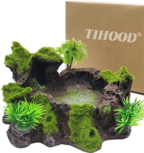 TIHOOD Plastic Reptile Tank Decor - Resin Reptile Platform with Artificial Tree Trunk Design - Food Dish Bowl for Lizards, Geckos, Frogs & More