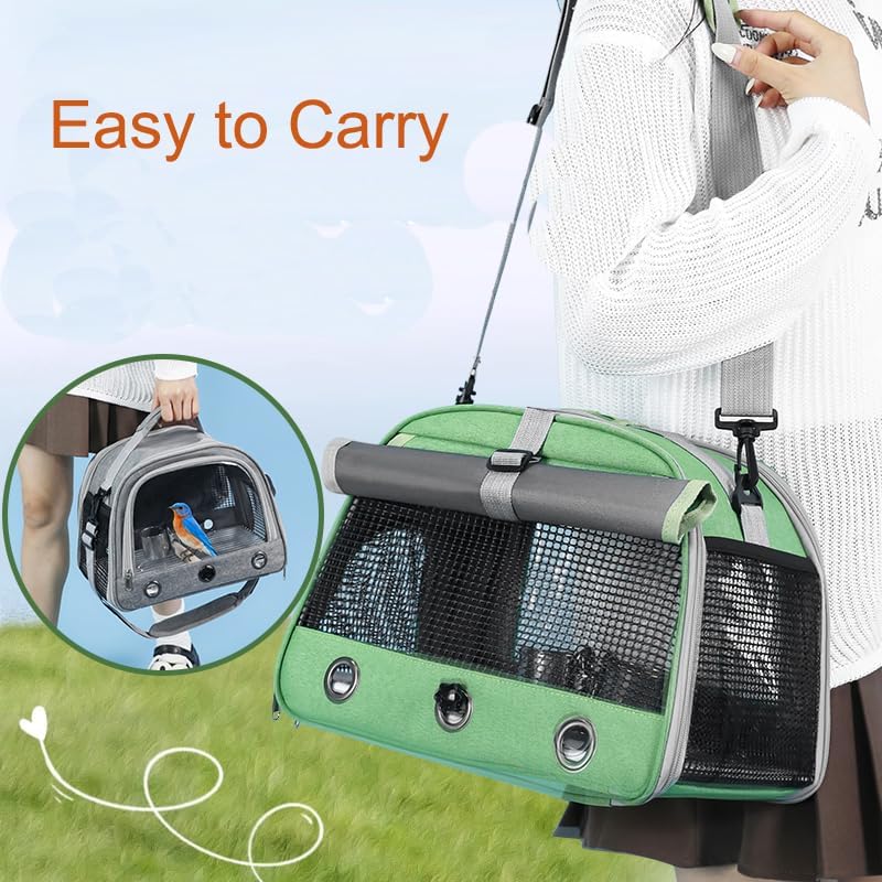 Bird Travel Carrier, Portable Small Bird Parrot Parakeet Carrier with Standing Perch and Tray, Side Access Window Collapsible Bird Carry Transport Bag for Vet Visit(Green) - Image 6