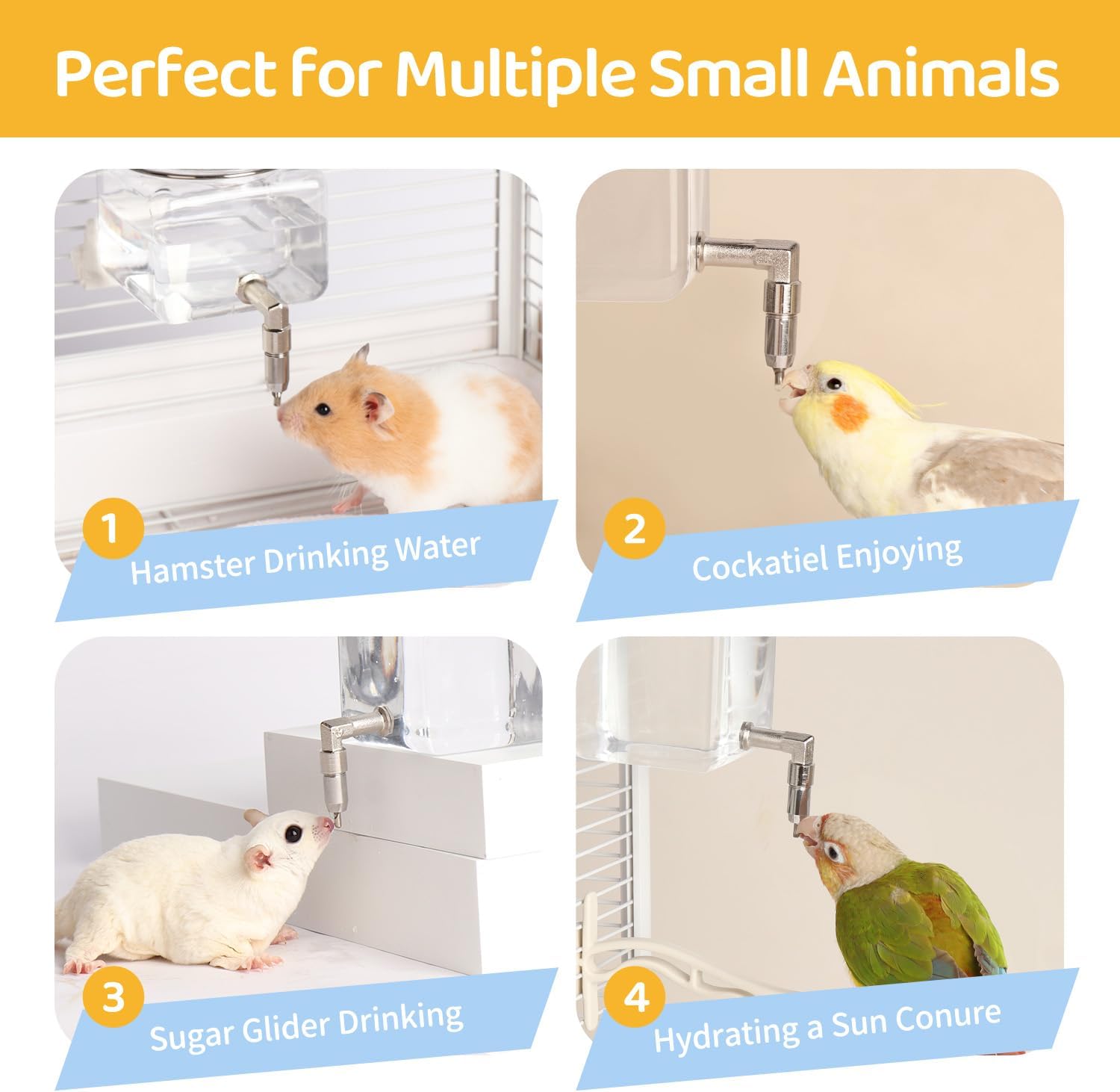 Bird Water Dispenser No Drip 10oz – Leak Proof Small Animal Water Bottle with Stainless Steel Needle Valve & 180° Rotatable Bracket for Parakeet Hamster Mouse Sugar Glider Gerbil - Image 8