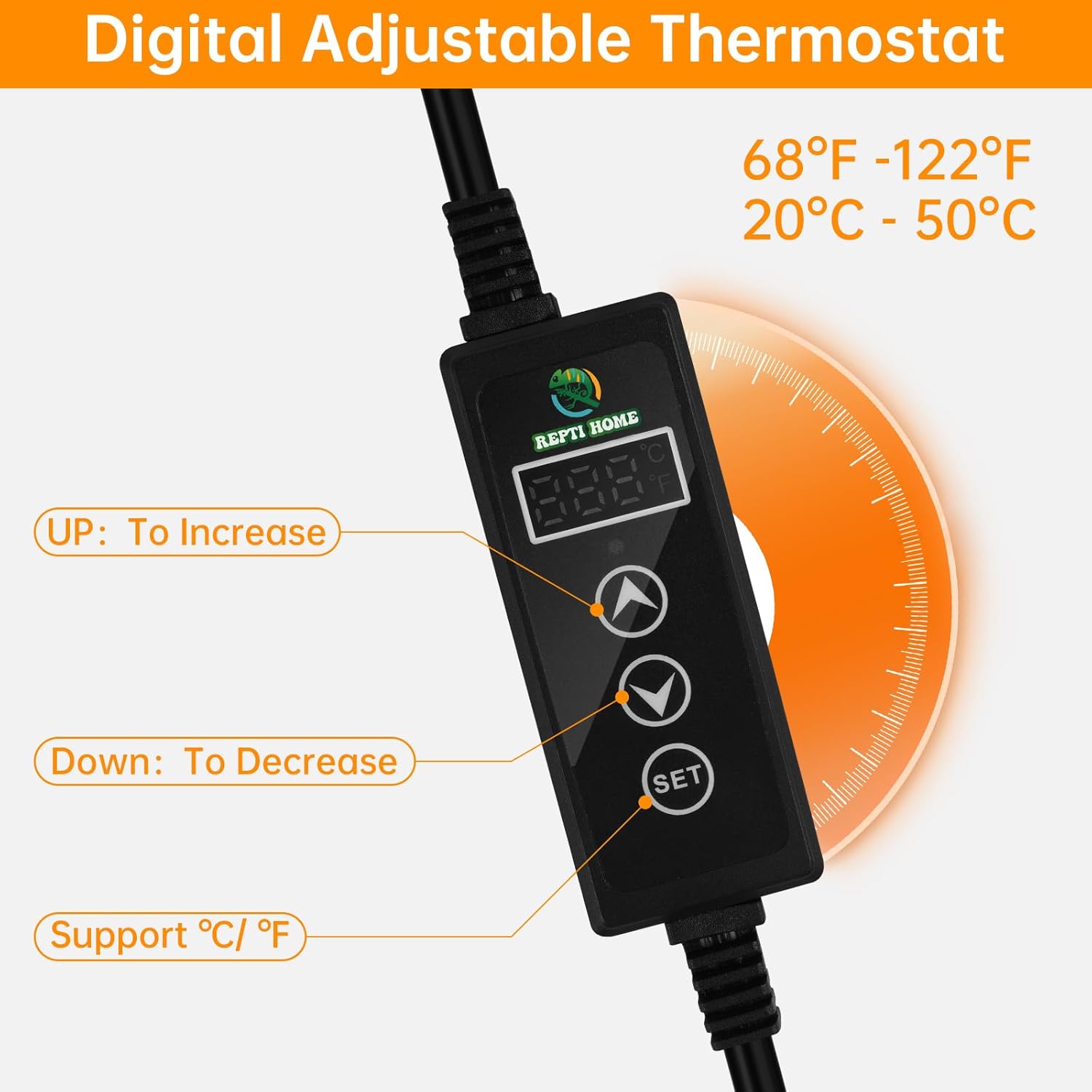 Reptile Heat Pad with Digital Thermostat, Under Tank Terrrarium Heat Mat 24W 8 * 18 Inch, Temperature Controller Heating Pad for Reptile, Turtles, Lizards, Snake, Hermit Crab, Frogs - Image 3