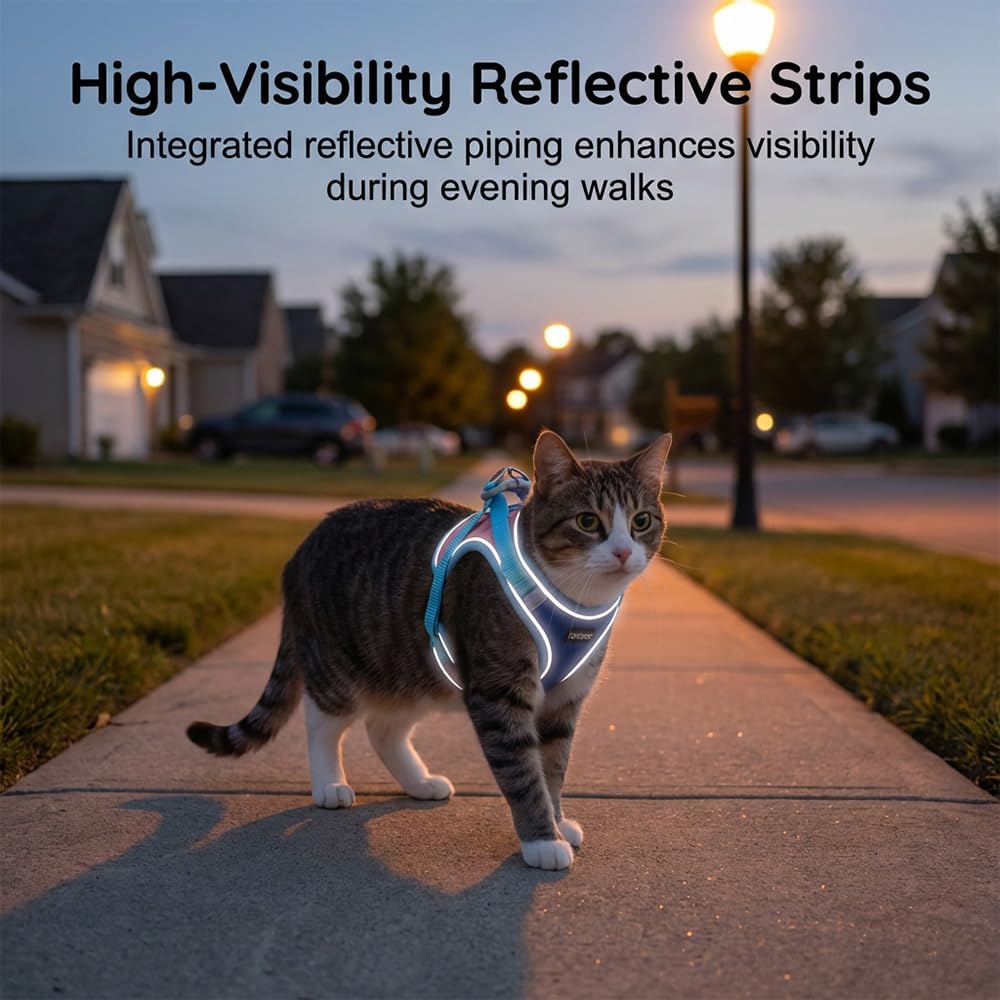 Cat Harness and Leash, Escape-Proof Cat Harness Set, Adjustable Step-in Pet Harness for Walking for Small Medium Dogs/Cats (Blue, M) - Image 7