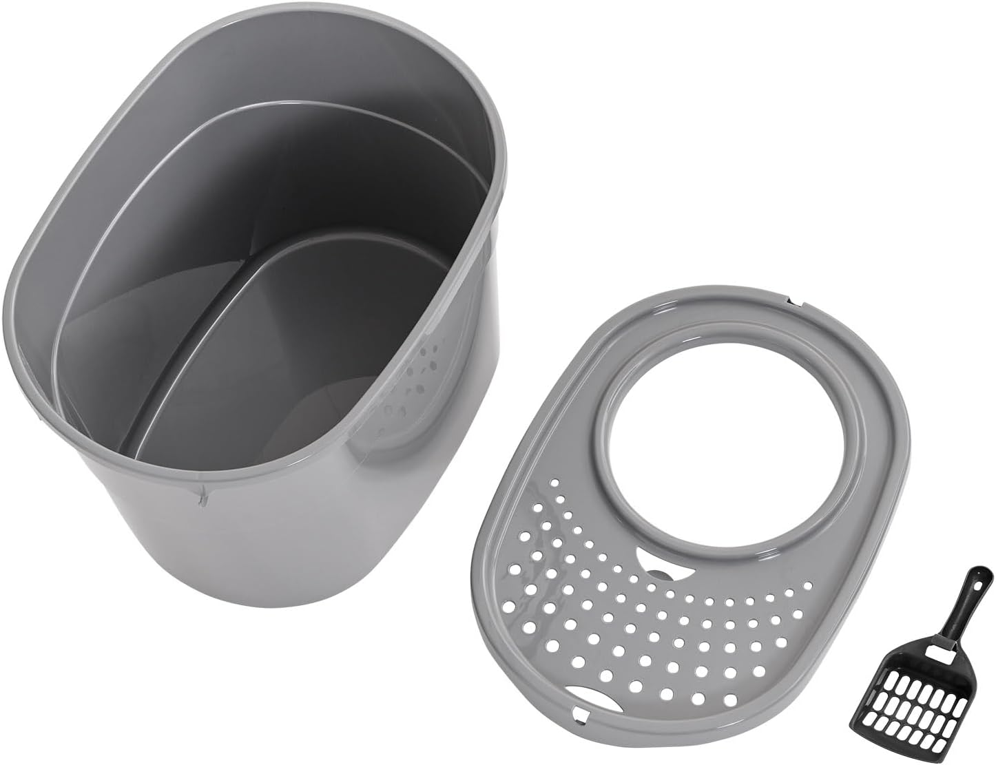 Amazon Basics Large Cat Litter Box with High Sides, Top Entry, Odor Control, Includes Scoop, 20.5 x 14.75 x 14.38 inches, Grey - Image 9