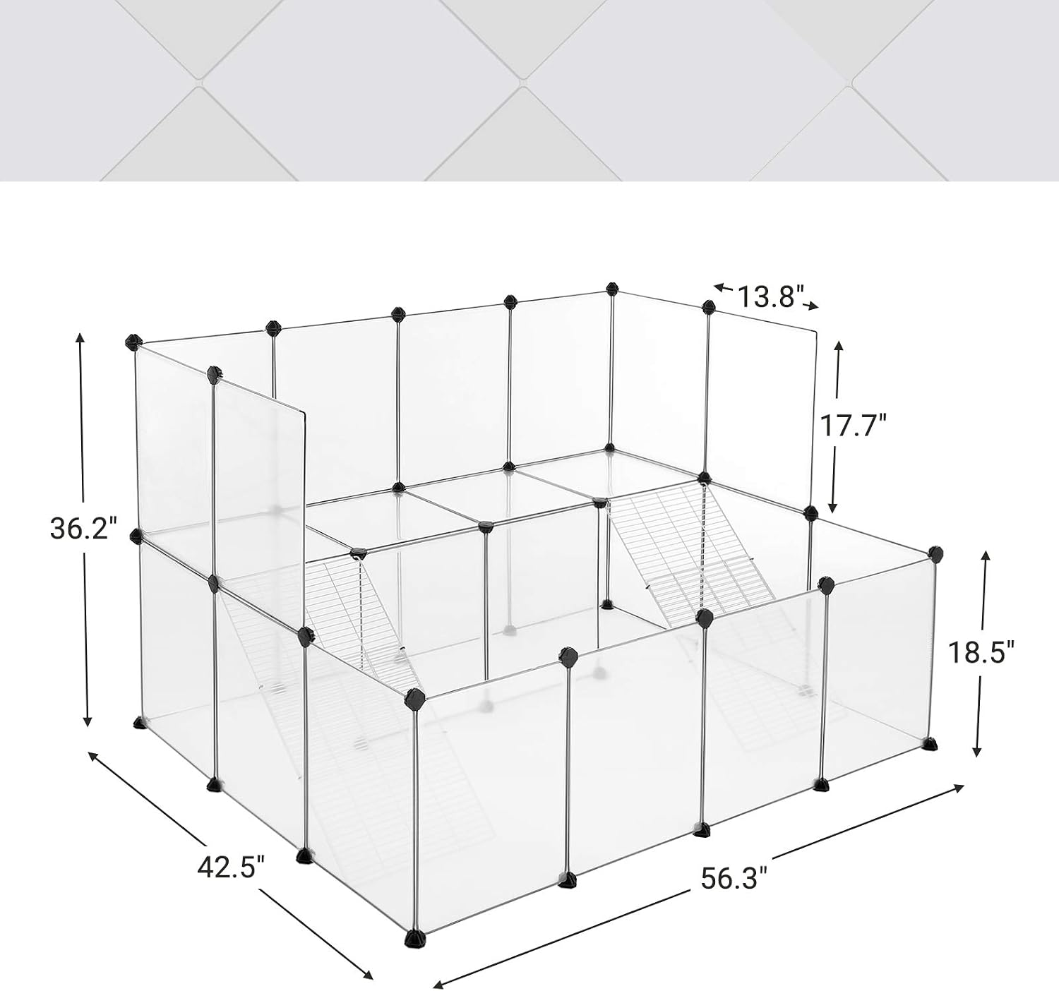 SONGMICS Guinea Pig Playpen with Dense Ramp, Indoor Rabbit Run Hutch Cage, Large Exercise Enclosure with Stairs, DIY Plastic Modular Fence for Hamster, Pet, Small Animals, White ULPC004W01 - Image 5