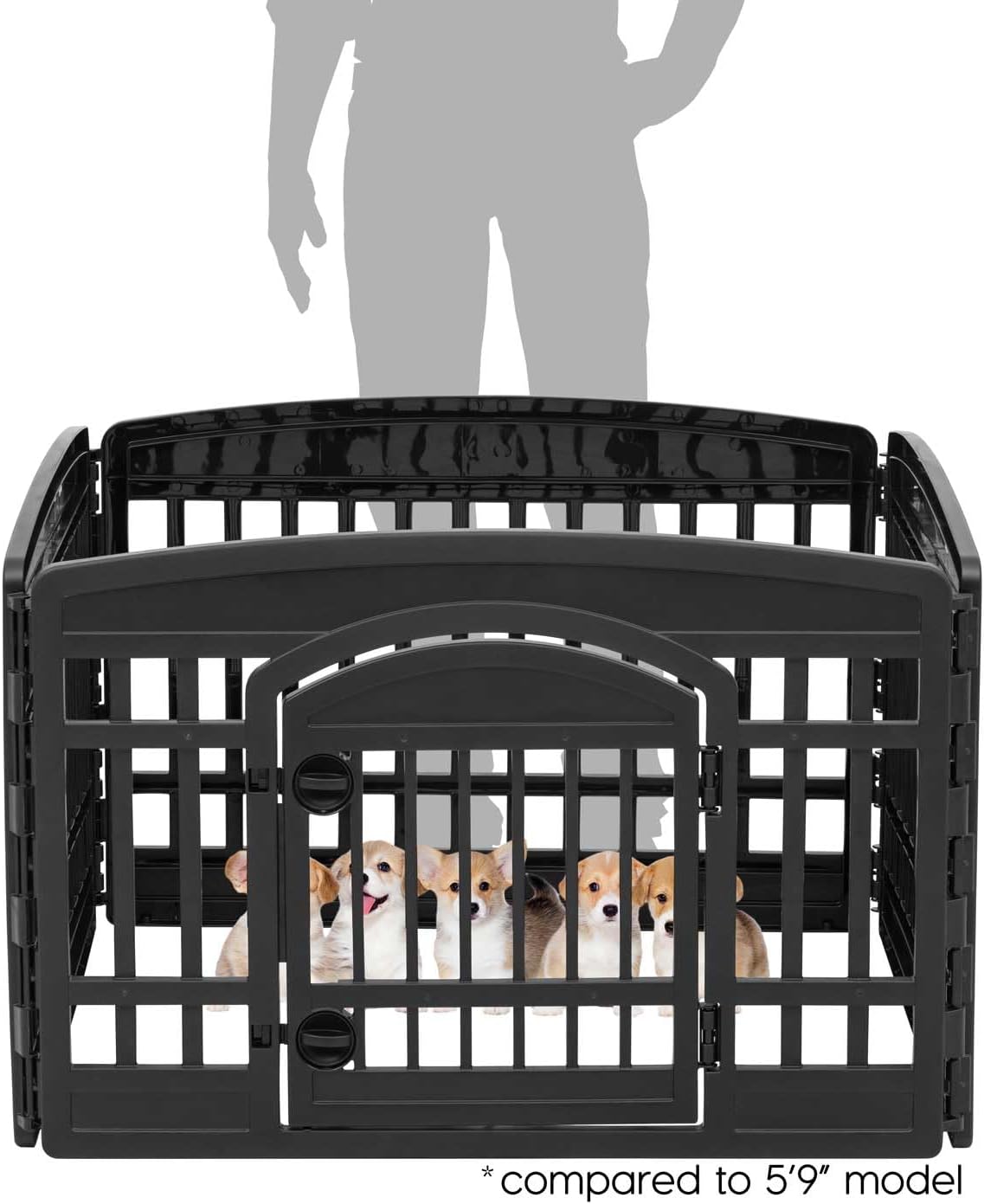 IRIS USA Dog Playpen with Door, 24” 4 Panel Pet Exercise Pen – Indoor Outdoor Puppy Play Pen, Portable Plastic Pet Fence for Small Medium Dogs, Foldable 35” x 35” x 24”, Black - Image 2