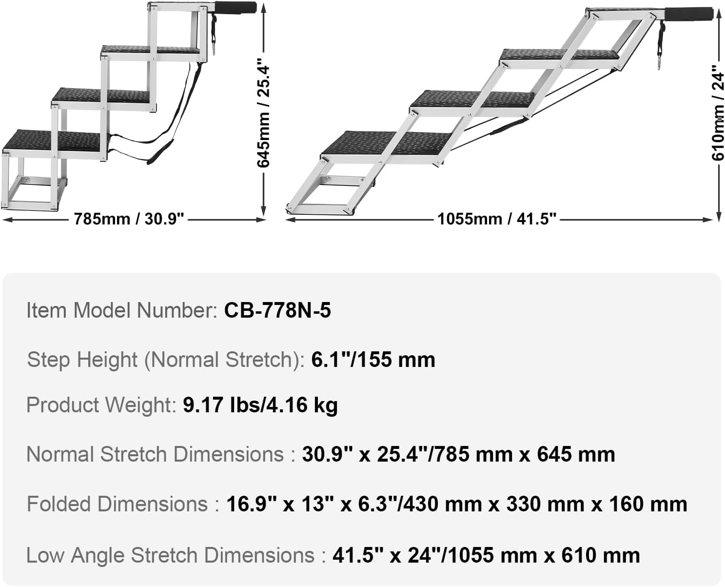 VEVOR 4-Step Dog Car Steps, Folding Dog Ramp with Nonslip Surface, Portable Pet Steps in Aluminum for Car, SUV and Truck, Supports up to 250 lbs - Image 8