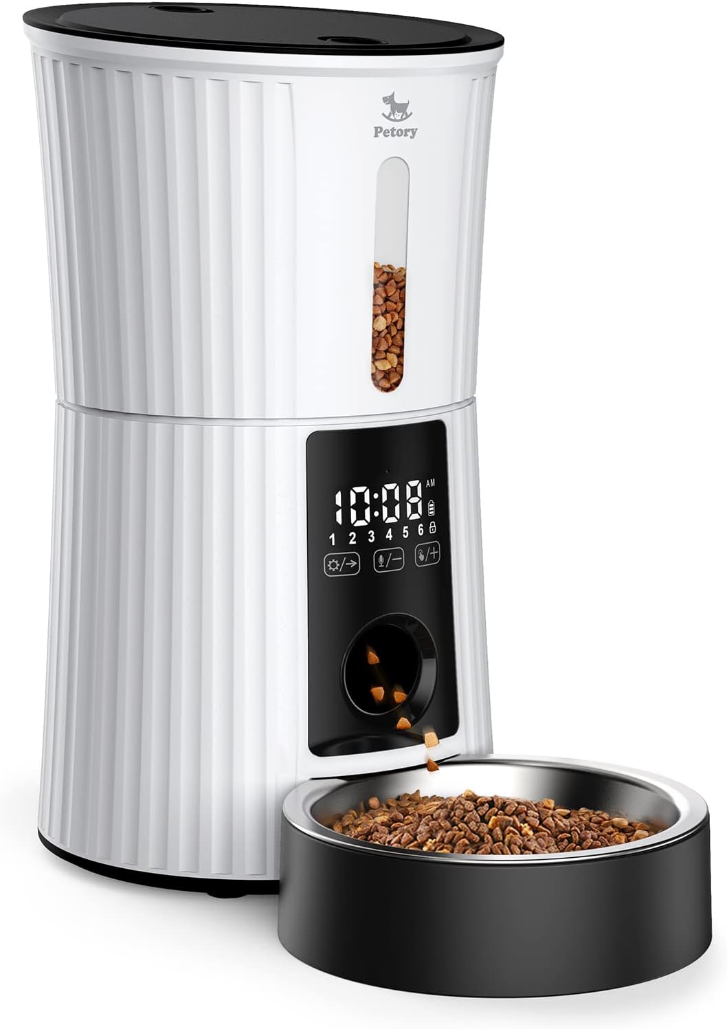 Petory Automatic Cat Feeder, 4L Dry Food Dispenser for Cats and Small Dogs | Programmable Portion Control, Up to 6 Meals Daily, Dual Power Supply, 10-Second Voice Recorder, Slow Feeding