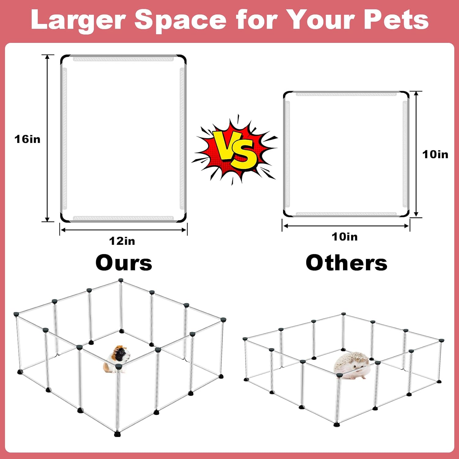 VISCOO 12 Panels Transparent Small Animals Playpen,48" x 24" x 16" Portable Pet Playpen,Plastic Enclosure,Puppy Play Pen for Indoors Outdoor Pet Fence for Guinea Pigs,Bunny,Ferrets,Hamsters,Hedgehogs - Image 3