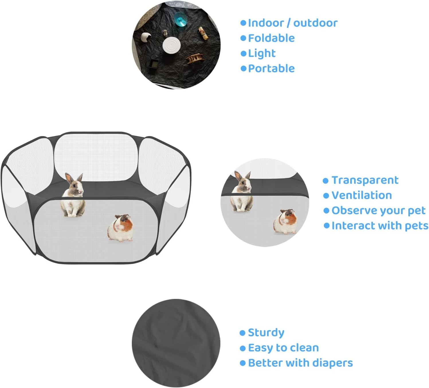 Amakunft Small Animal Playpen, Pop-Up Portable Play Yard for Guinea Pigs, Rabbits, Hamsters, Hedgehogs, Foldable Exercise Fence with Breathable Mesh for Indoor Outdoor Use | 47 x 24 x 15 in portable guinea pig play pen with breathable mesh, folds flat for storage and travel, for small pet play - Image 2