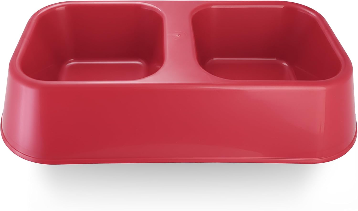 Lightweight BPA-Free Pet Feeder Bowl - Double Dish (16oz Each Side) for Dog & Cat Food & Water | Durable Plastic, Easy Clean, Made in USA (Red, Medium)