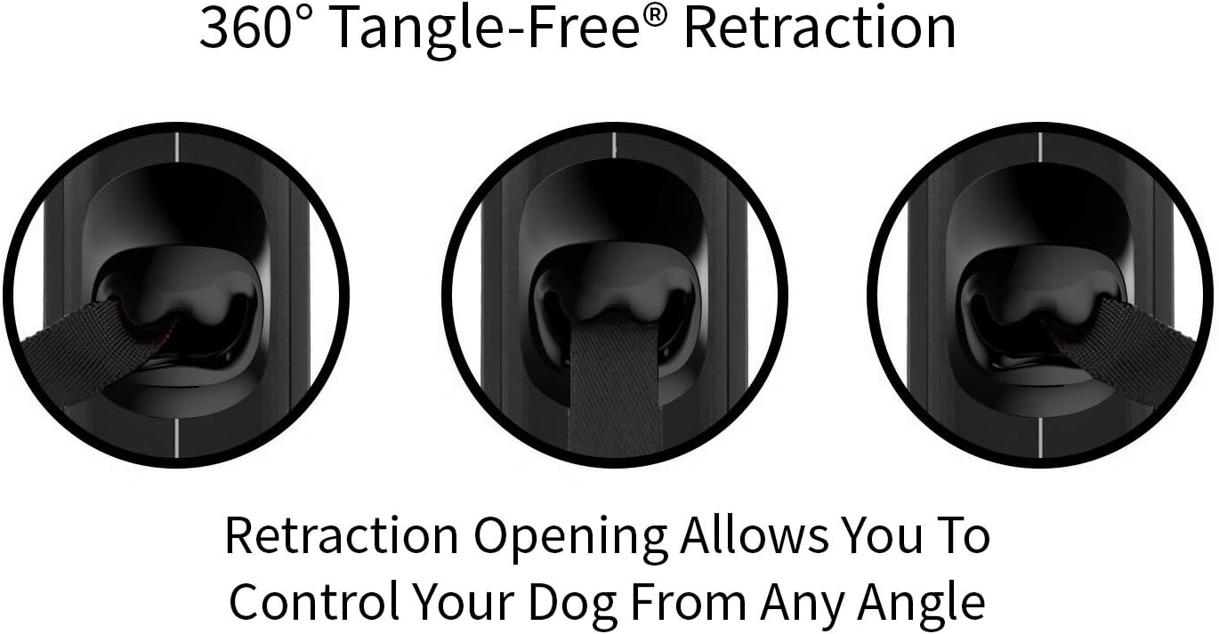 TUG 360° Tangle-Free Retractable Dog Leash with Anti-Slip Handle | 16 ft Strong Nylon Tape | One-Handed Brake, Pause, Lock (Medium, Black/Grey) - Image 4
