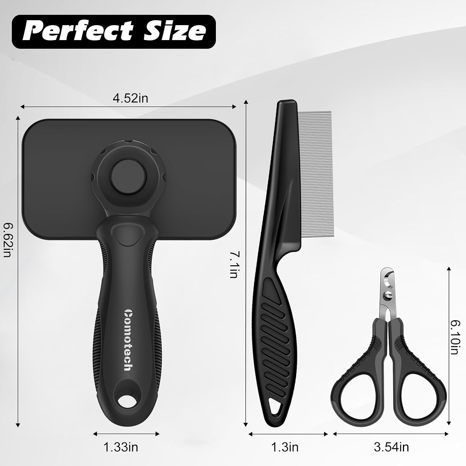 3PCS Cat Grooming Supplies, Cat Brush & Nail Clipper/Trimmer & Flea Comb for Shedding Indoor Cats Essentials Stuff Accessories (Black) - Image 6