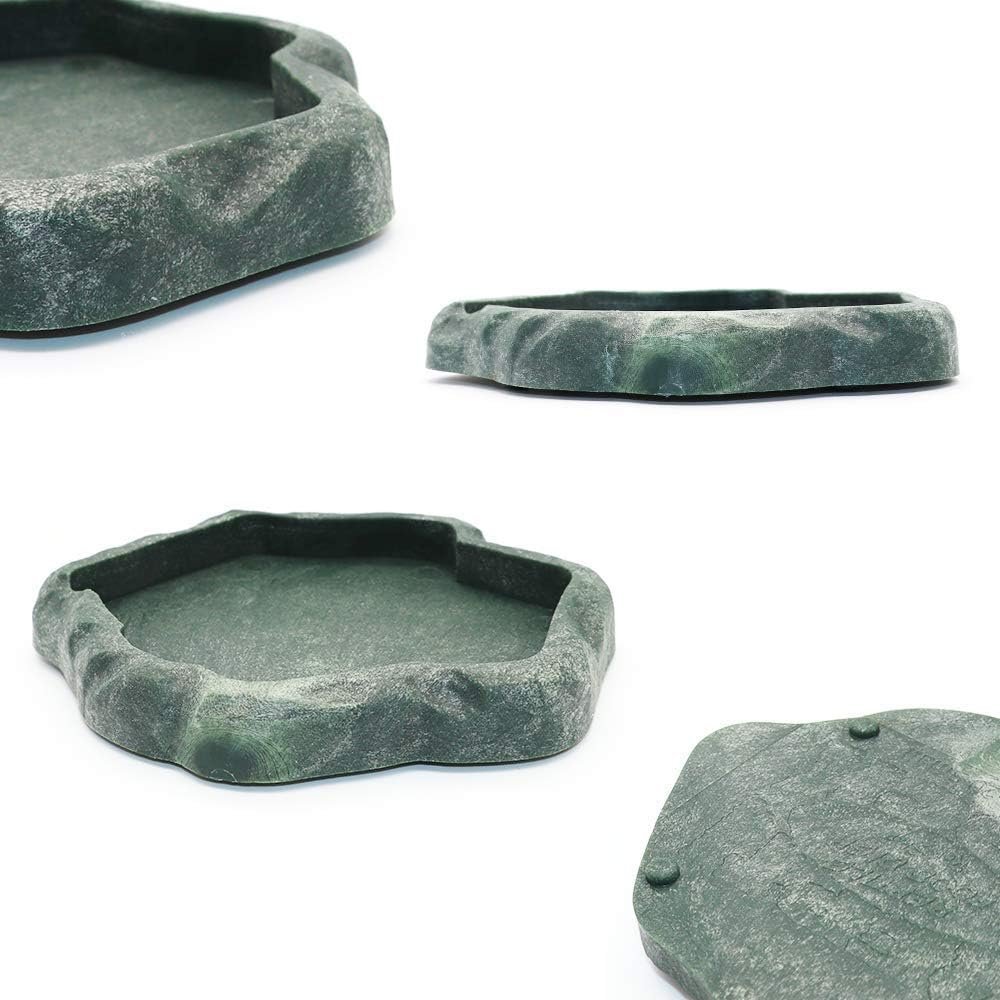 SLSON Small Reptile Feeder Terraium Bowl Plastic Shallow Reptile Feeder for Food and Water Feeding Dish for Lizard Gecko Junior Bearded Dragon,Small Green - Image 5