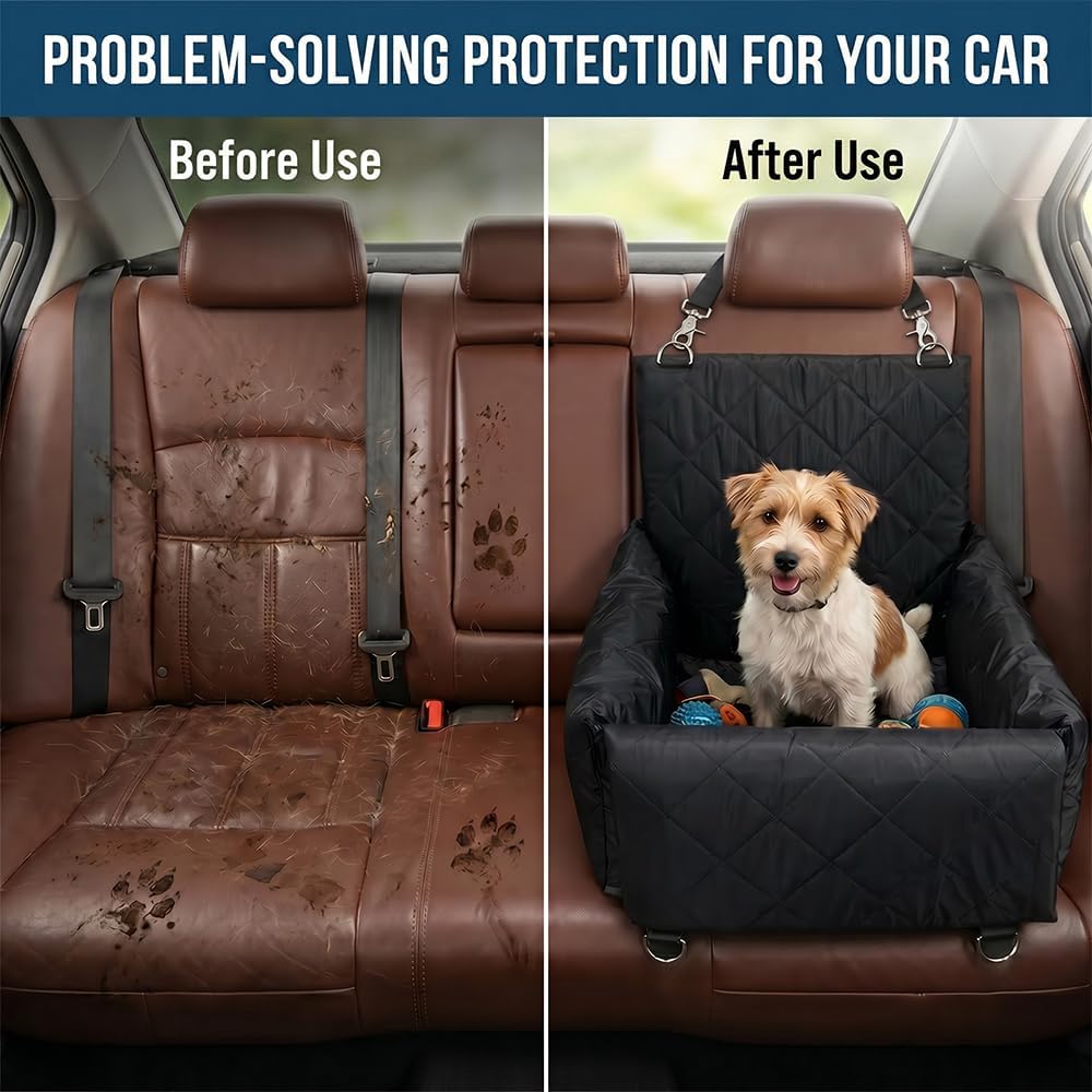 6-in-1 All-Season Waterproof Dog Car Seat, Dog Booster Seat for Small Medium Dogs, Foldable Pet Car Carrier, Travel Bed with Safety Leash, Washable Detachable Cover - Image 7