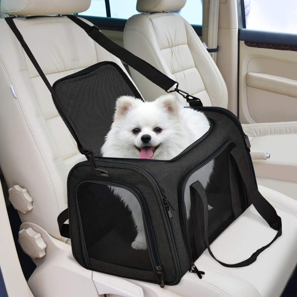 Henkelion Large Soft Sided Cat and Pet Carrier for Cats and Puppies up to 25Lbs - Collapsible, Waterproof Travel Carrier - Black - Image 6