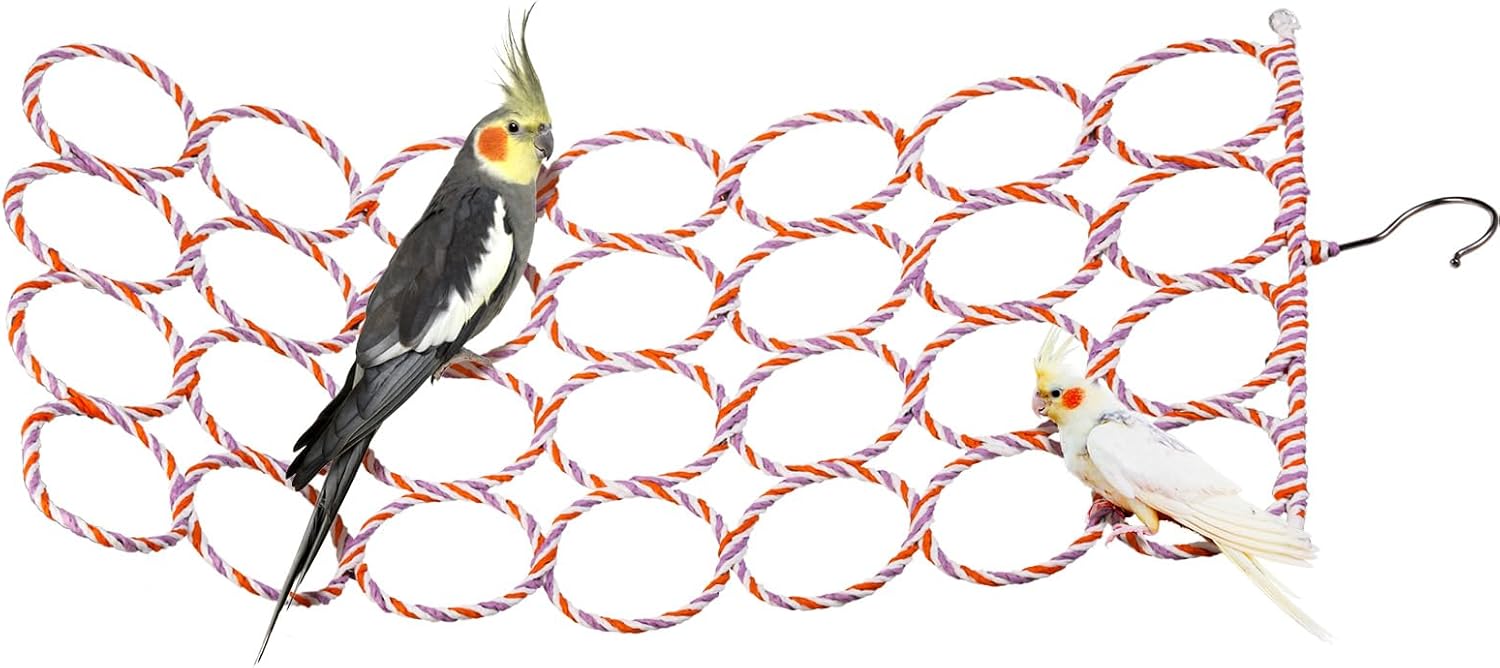 Yopay 4 Pack Parrot Bird Swing Hanging Toys, Rat Climbing Ladder Rope Perch, Net Toy for Cage, Mouse, Mice, Parakeets Cockatiels Conures Lovebirds, Multiple Purpose Scarf Hanger - Image 7