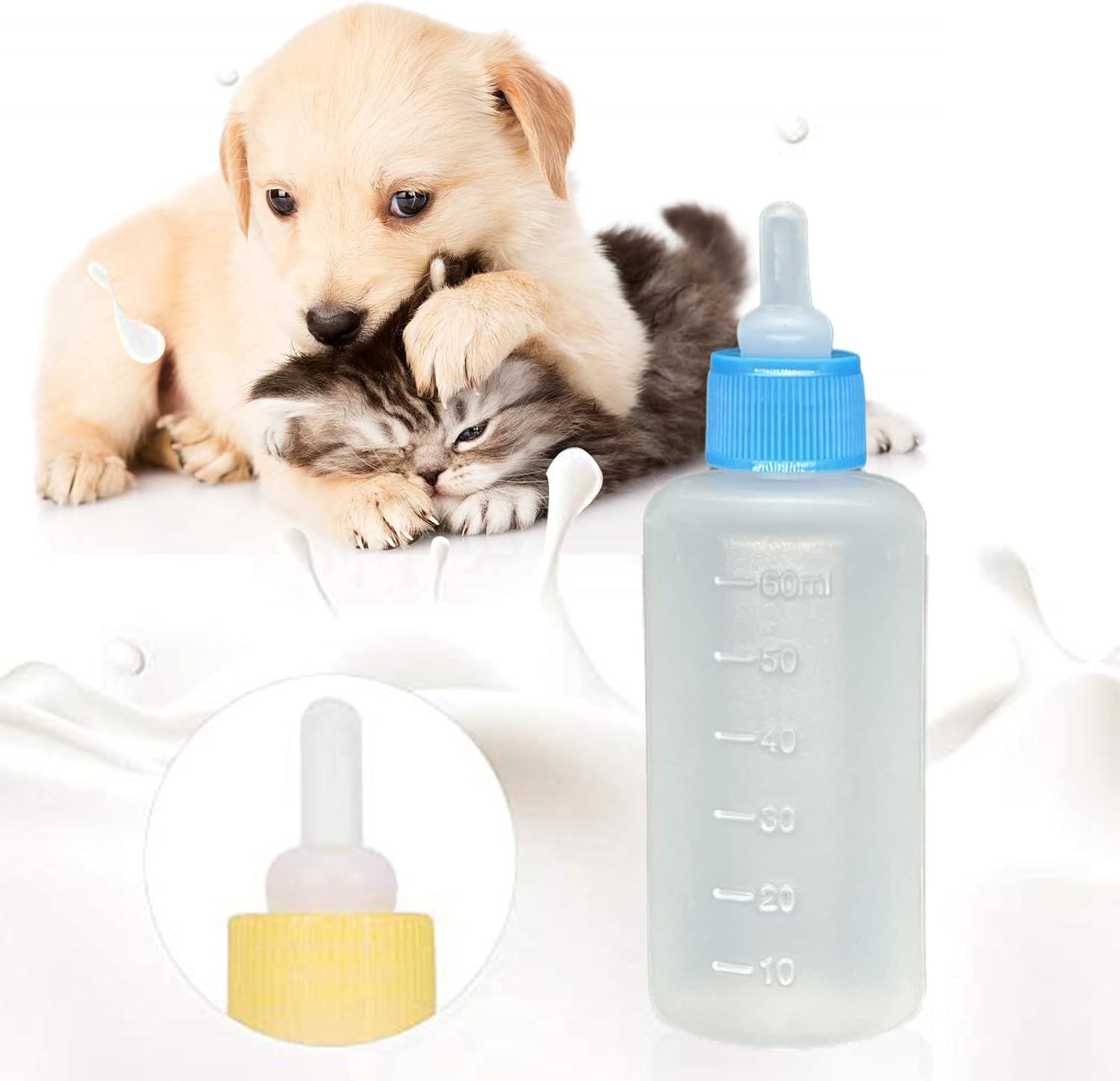 2 Sets of 5-Color Plastic and Silicone Feeding pet Supplies Set, Squeeze Liquid Bottles, Replaceable teats mini for Newborn Kittens, Puppies, Rabbits, Replacement Small Animals cat Bottle Tools - Image 4