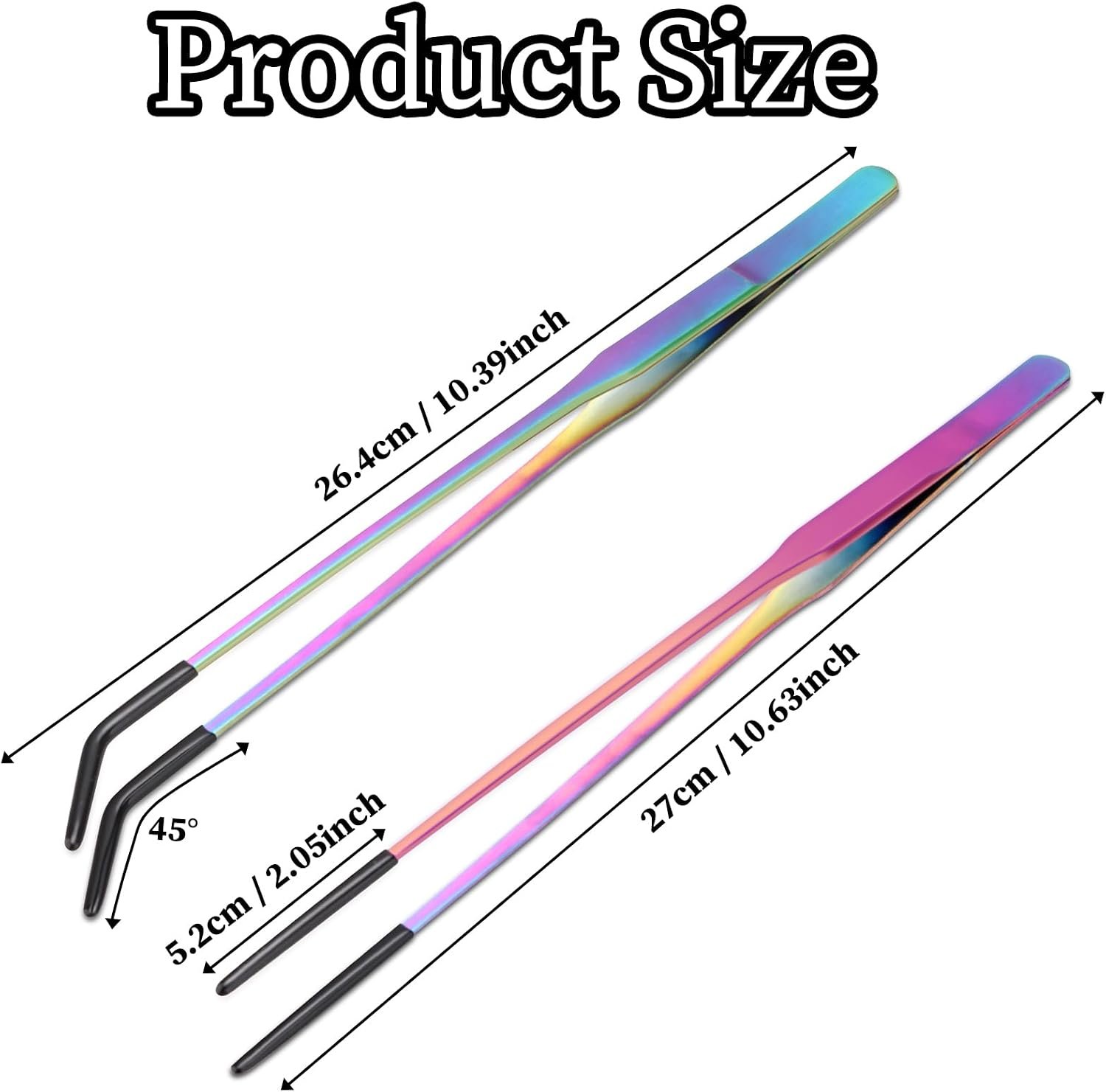 2PCS Stainless Steel Reptile Feeding Tongs with Rubber Tip, 10.6" Straight & Curved Long Tweezers, Perfect for Aquariums & Crafts - Ideal Bearded Dragon & Snake Tank Accessories, Terrarium Supplies - Image 2