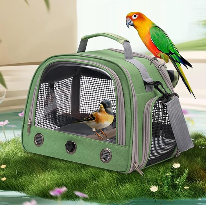 Bird Travel Carrier, Portable Small Bird Parrot Parakeet Carrier with Standing Perch and Tray, Side Access Window Collapsible Bird Carry Transport Bag for Vet Visit(Green) - Image 2