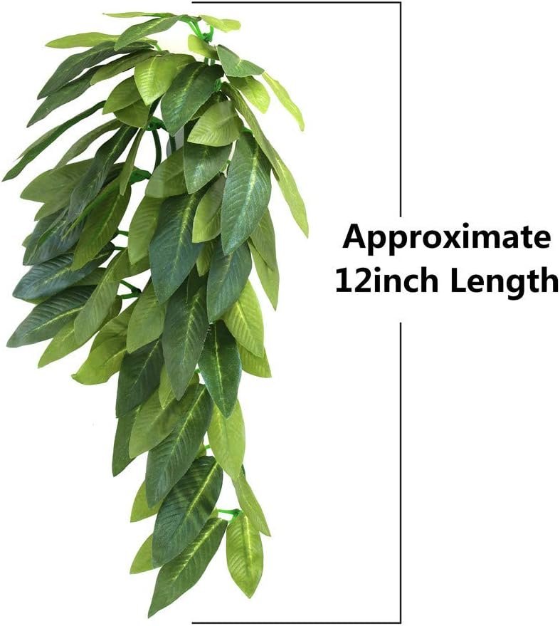 SLSON Reptile Plants Hanging Silk Terrarium Plant with Suction Cup for Bearded Dragons,Lizards,Geckos,Snake Pets and Hermit Crab Tank Habitat Decorations,Small Size,12 inches Green - Image 3