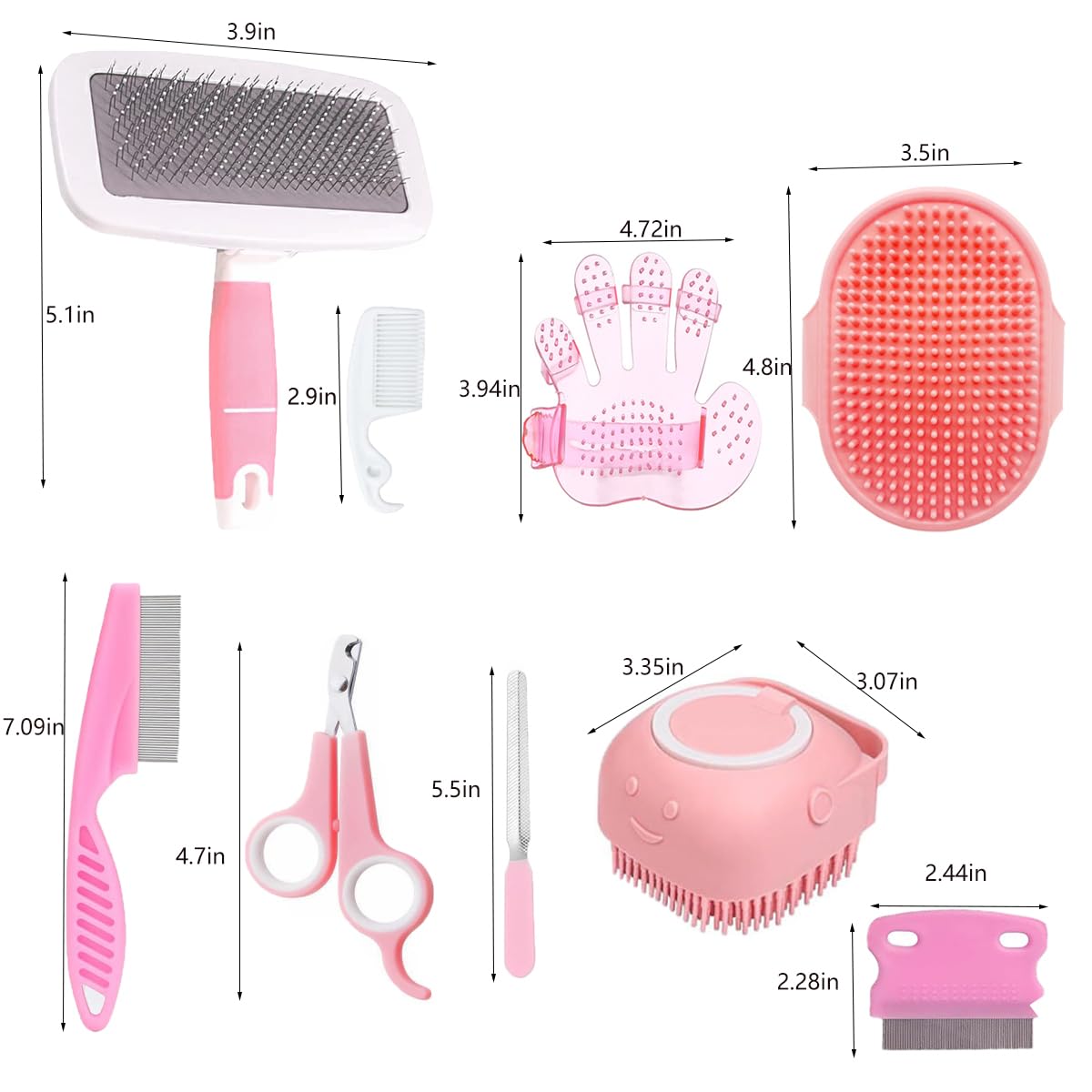 9PCS Small Animal Grooming Kit, Cleaning Brush Removes Loose Hair, Pet Bath Brush,Shampoo Brush, Nail Clipper, Flea Comb For Rabbit, Puppy, Kitten, Guinea Pig (9PCS-Pink) - Image 2