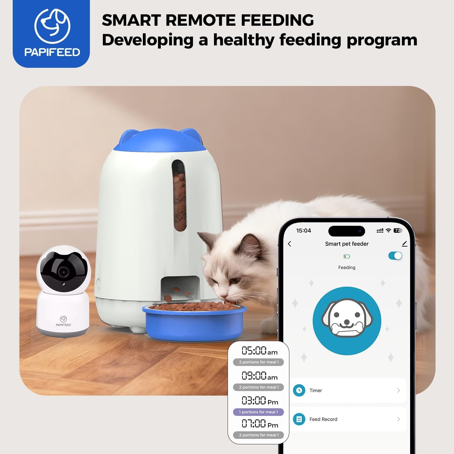 PAPIFEED 2-in-1 Automatic Cat Feeder and Pet Camera Combo, 1080P HD & 360°Pan-Tilt, 3L Cat Food Dispenser with App, 2.4G WiFi Timed Cat Feeder for Dry Food, Automatic Cat Feeder with Camera - Image 2