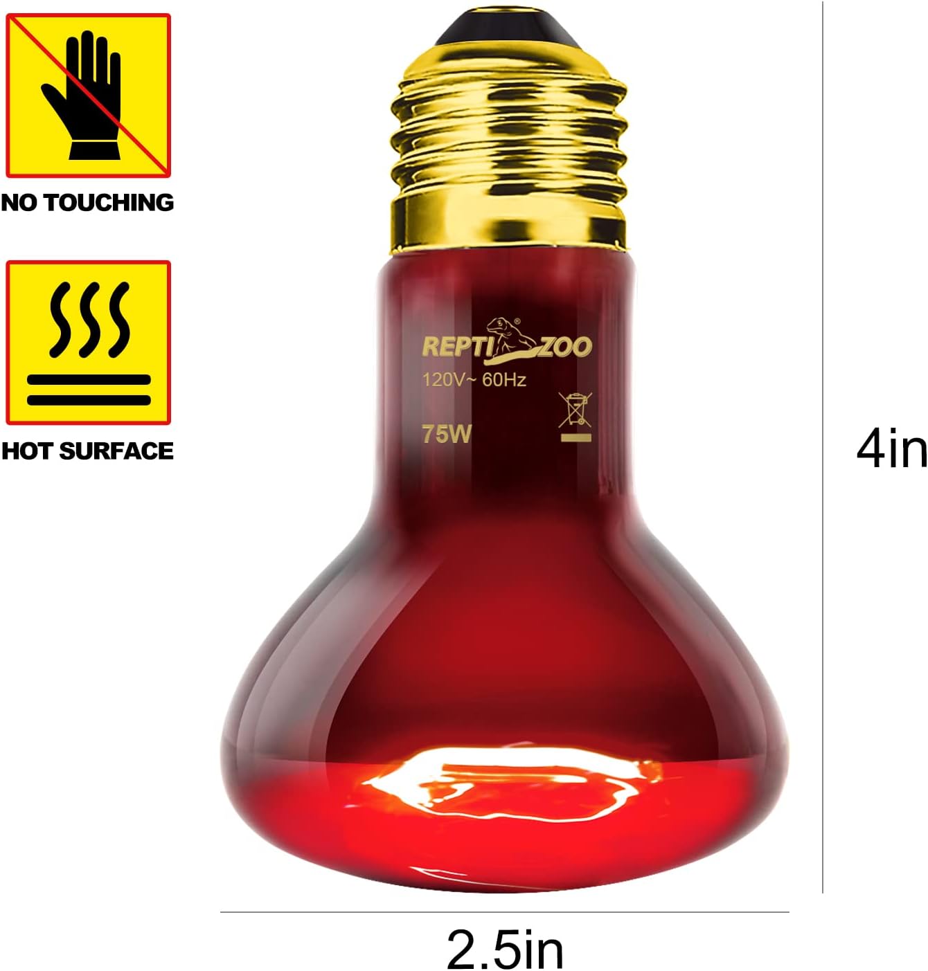 REPTI ZOO 75W Reptile Heat Lamp Bulb 2PCS Infrared Heat Emitter Red Heat Lamp for Reptile Amphibian, Infrared Basking Spot Light Bulb - Image 3