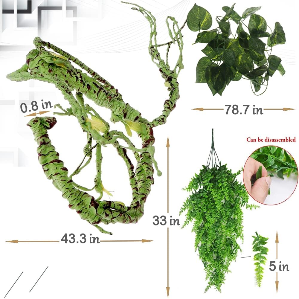 Hamiledyi Reptile Plants Bendable Jungle Climbing Vine Terrarium Branch Flexible Plastic Leaves Hanging Pet Habitat Decoration for Bearded Dragon Lizard Gecko Frog Snake Tank Accessories Decor - Image 6