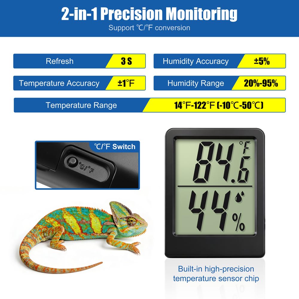 Reptile Thermometer Hygrometer LCD Digital Terrarium Thermometer and Humidity Gauge 2-in-1 Temperature and Humidity Monitor for Reptile Snake Tank Accessories Pet Rearing Box Bearded Dragon - Image 2
