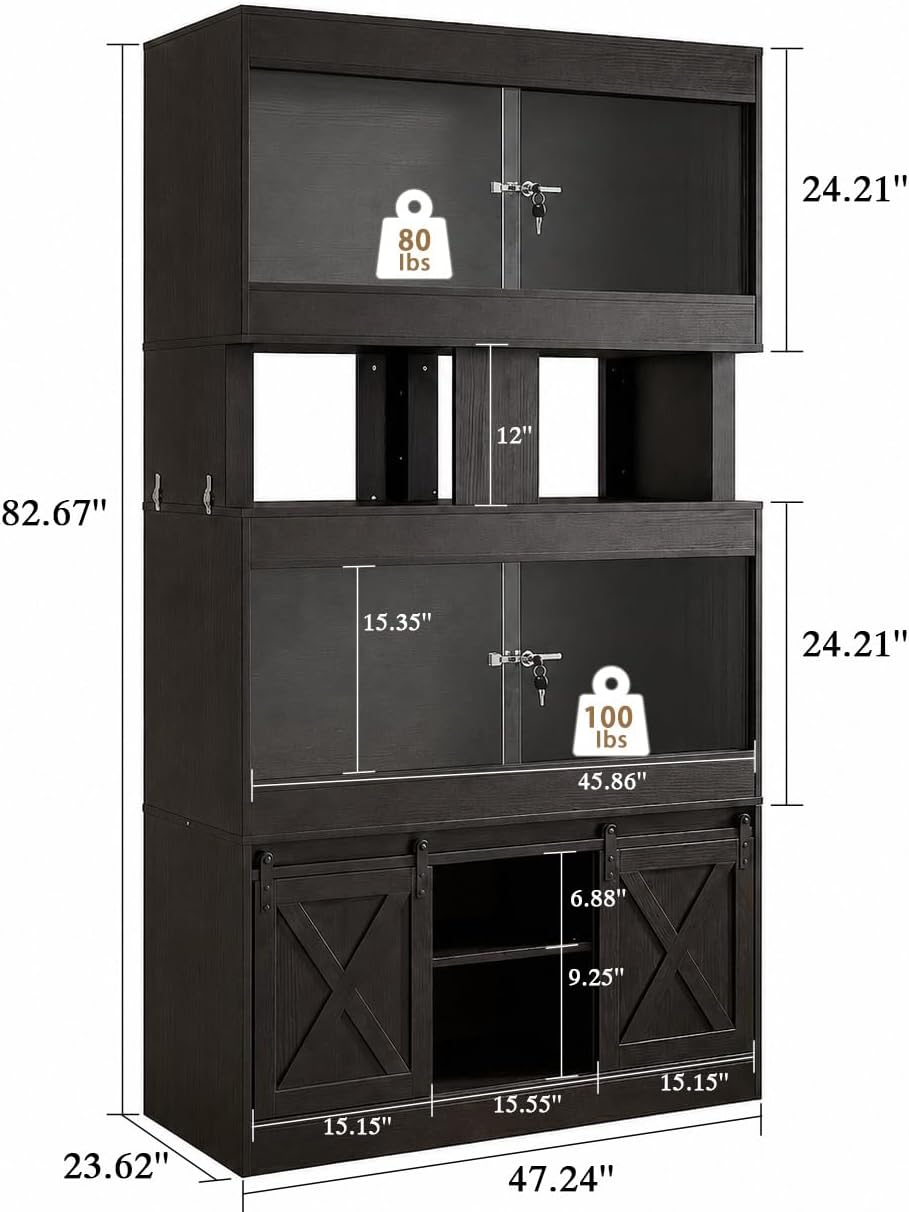 Cushore Double 4x2x2 Reptile Enclosure with Stand, Albizia Solid Wood-Core 120 Gallon Reptile Terrarium, Bearded Dragon Tank Stand with Sliding Door and 2 Cabinets for Lizard, Crested Gecko, Black - Image 2