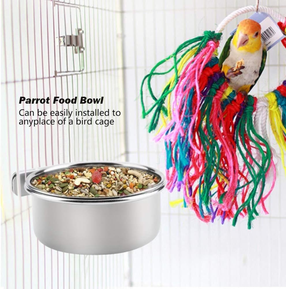 PINVNBY Parrot Feeding Cups Birds Food Dish Stainless Steel Parrot Feeders Water Cage Bowls with Clamp Holder for Cockatiel Conure Budgies Parakeet Parrot Macaw Small Animal Chinchilla Pack of 2 - Image 2