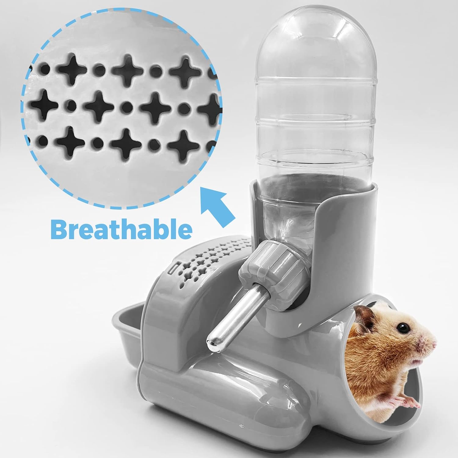 VANNON 3-in-1 Hamster Water Bottle with Food Bowl & Hideout Base, Grey | 3-in-1 feeding station combines water, food and hideout space to help keep hamster cages organized and easy to maintain. - Image 6