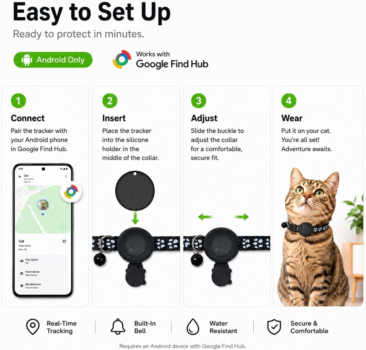 Pet Tracker,GPS Collar for Cats (Android Only) Smart tag,Waterproof Compatible with Google Find My,No Monthly Fee,Advanced Tracking Solution Smart Collar for Pet Safety Ideal Small Large Cats - Image 9