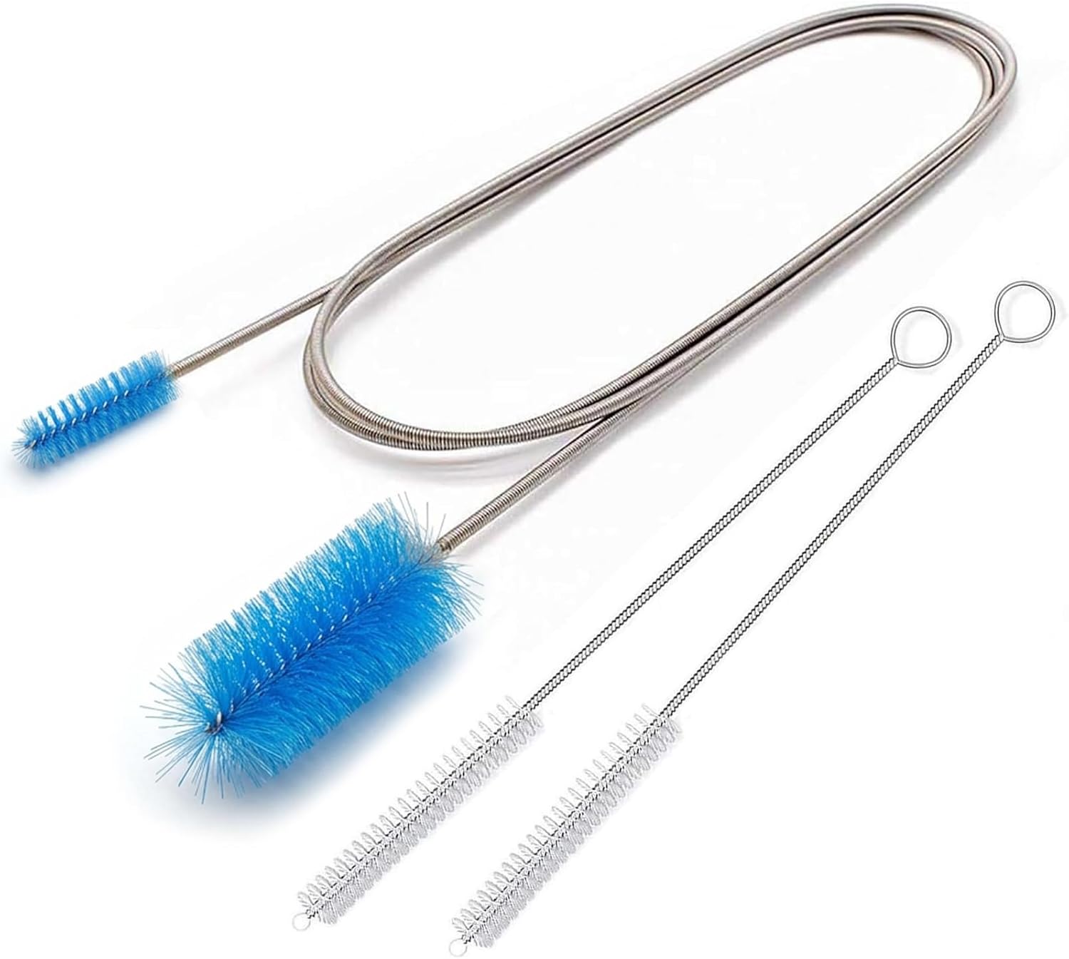 67" Flexible Drain Brush Set, Double Ended Long Hose Pipe Cleaner with 2 Pcs 8.2" Straw Cleaning Brushes, Nylon Tube Cleaner Tool for Refrigerator Defrost, Aquarium Filter, Sink Drain