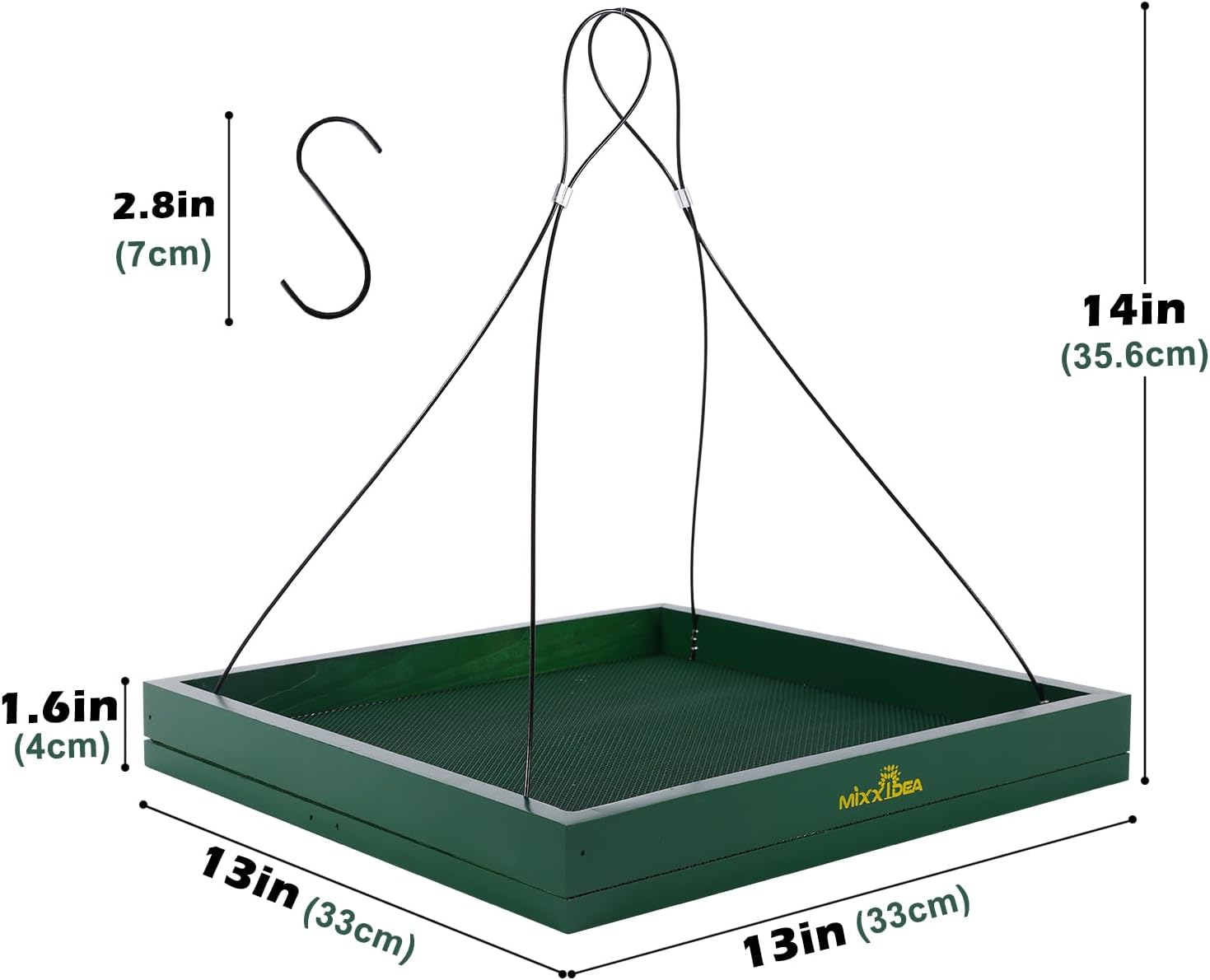 MIXXIDEA Bird Feeder Hanging Tray, Bird Feeders for Outdoors, Wooden Seed Tray Platform Mesh Seed Platform for Garden Yard Outside Decoration Attracting for Wild Birds (Green-1pk) - Image 3