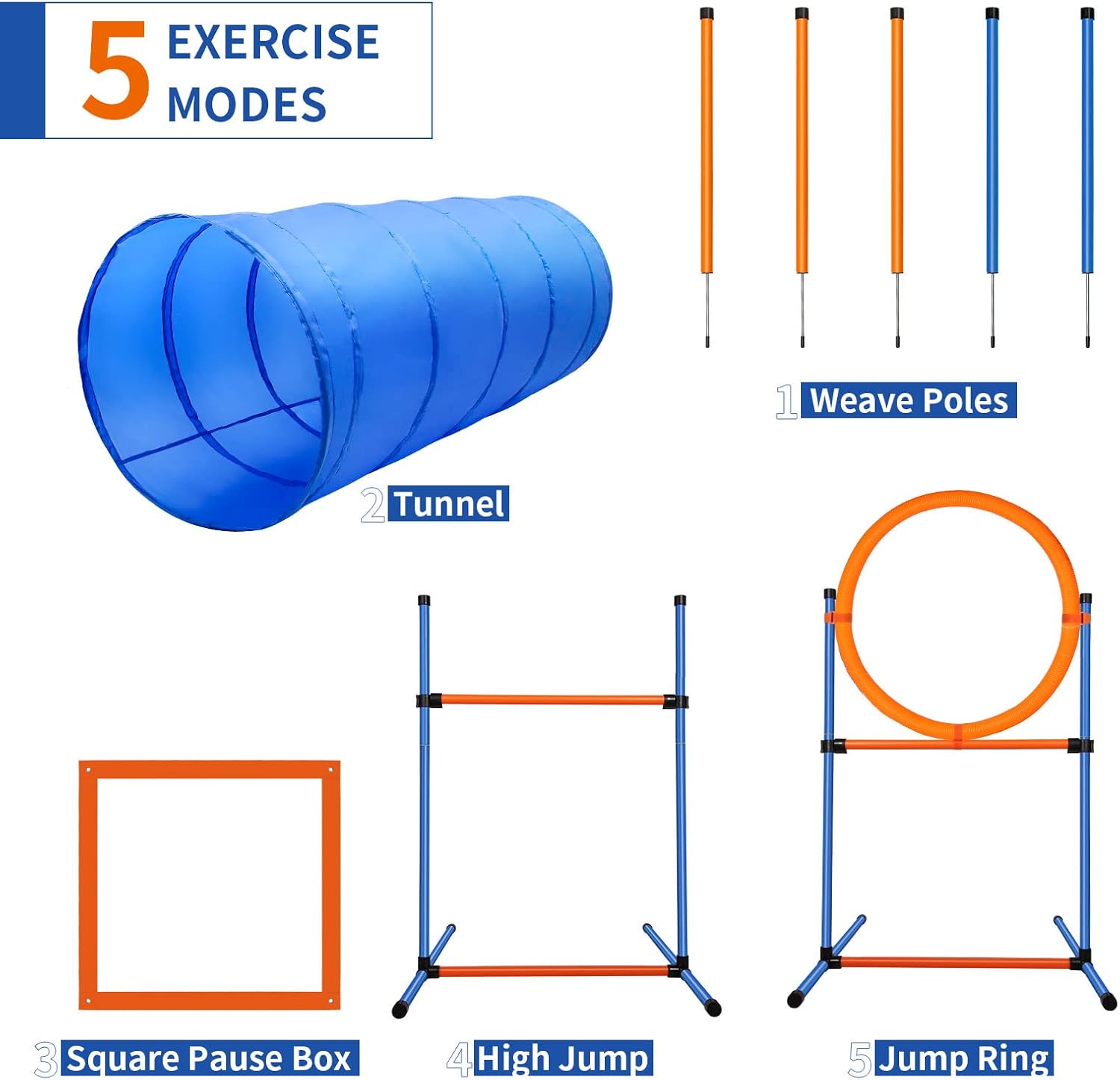 Dog Agility Training Equipment, 60-piece Dog Obstacle Course Training Starter Kit Pet Outdoor Game with Tunnel, Agility Hurdle, Weave Poles, Jump Ring, Pause Box, Toy Balls and Storage Bag - Image 9