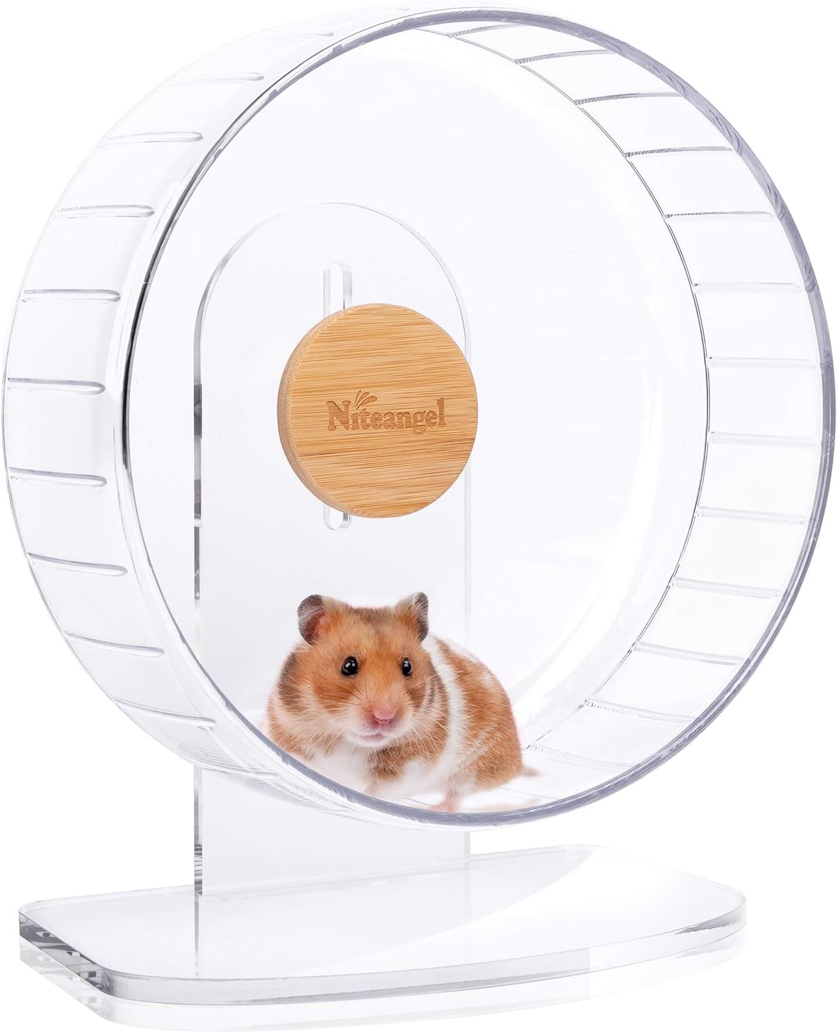 Niteangel Super-Silent Hamster Exercise Wheels - Quiet Spinner Hamster Running Wheels with Adjustable Stand for Hamsters Gerbils Mice Or Other Small Animals (M, Transparent) | Can 10.6-13.4" Adjustable Height - No Bend Back Spinner Running for Dwarf Syrian Hamster Gerbils Mice Or Other Small Animal