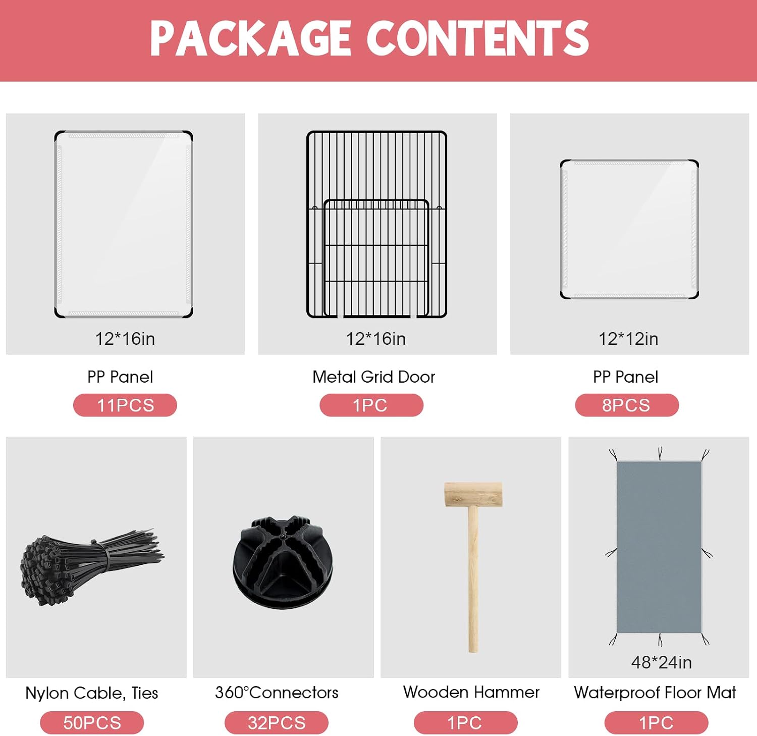20 Panels Small Animals Playpen, 48" x 24" x 16" Transparent Pet Playpen with Waterproof Mat,Portable Plastic Enclosure Cage for Chicken/Guinea Pigs/Bunny/Ferrets/Hamsters/Hedgehogs Indoors Outdoor - Image 2